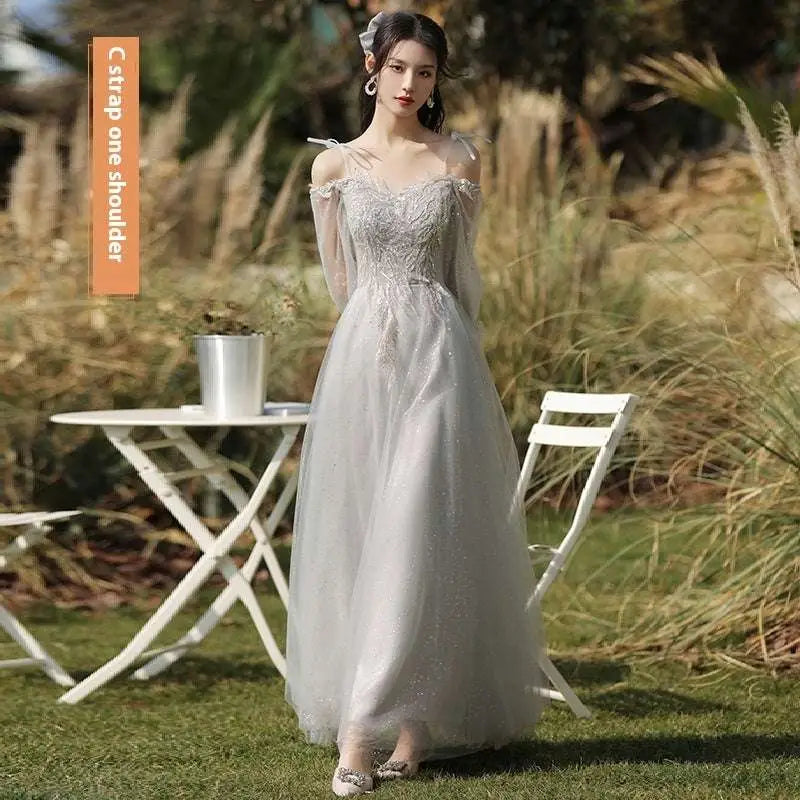 Silver Gray Tulle Beaded Dress Sisters Dress
