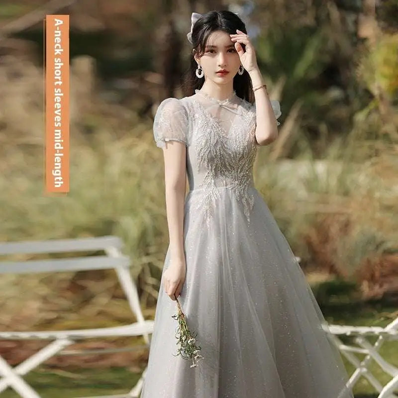 Silver Gray Tulle Beaded Dress Sisters Dress