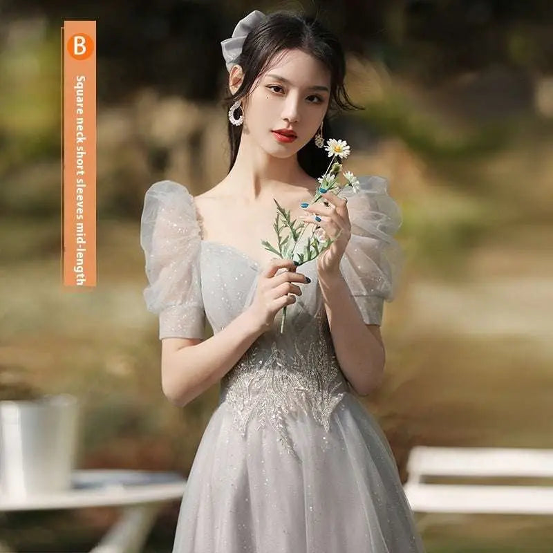 Silver Gray Tulle Beaded Dress Sisters Dress