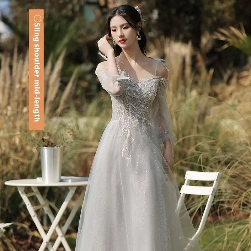 Silver Gray Tulle Beaded Dress Sisters Dress