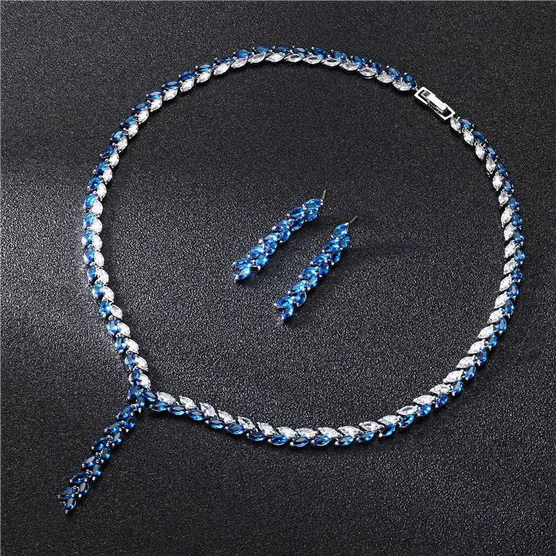 Silver Leaf Cubic Zirconia Wedding Earrings Jewelry Set