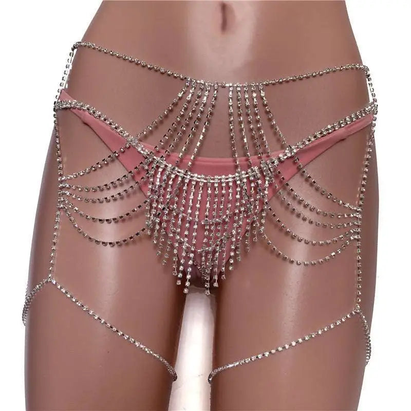 Silver Rhinestone Waist Chain Jewelry