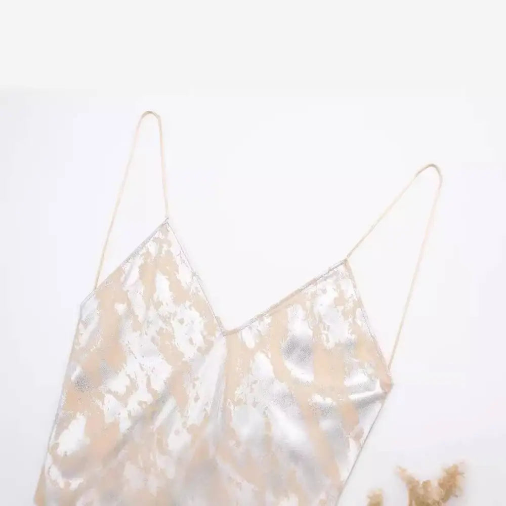 Silver Satin Metal Foil Printed Underwear Dress