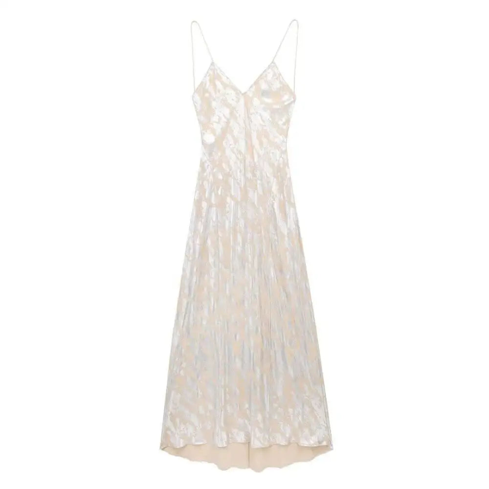 Silver Satin Metal Foil Printed Underwear Dress