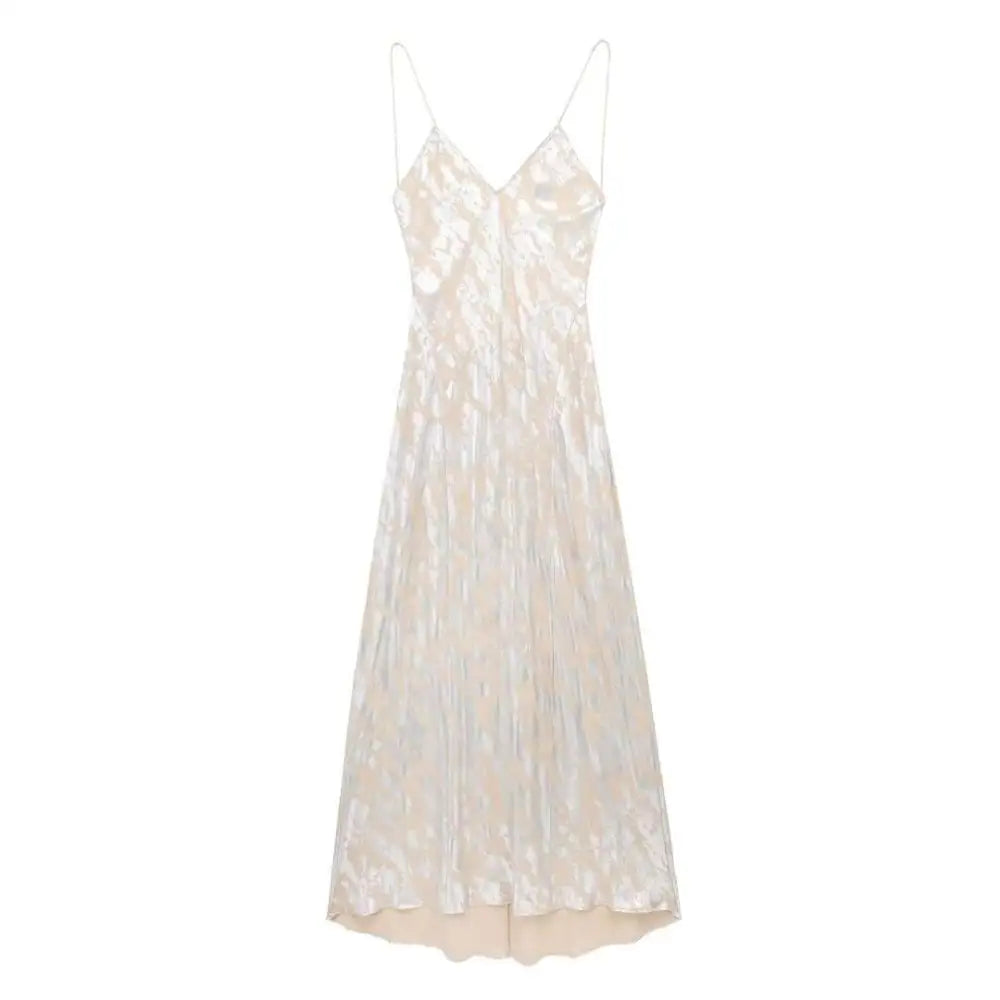 Silver Satin Metal Foil Printed Underwear Dress