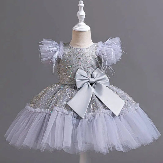 Silver Sequined Wedding Dress Tulle Skirt Summer