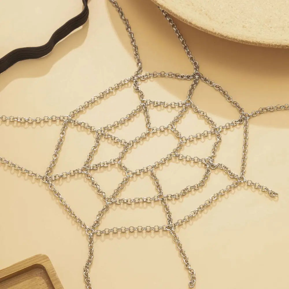Silver Spiderweb Geometric Body Chain Jewelry Thigh Garter
