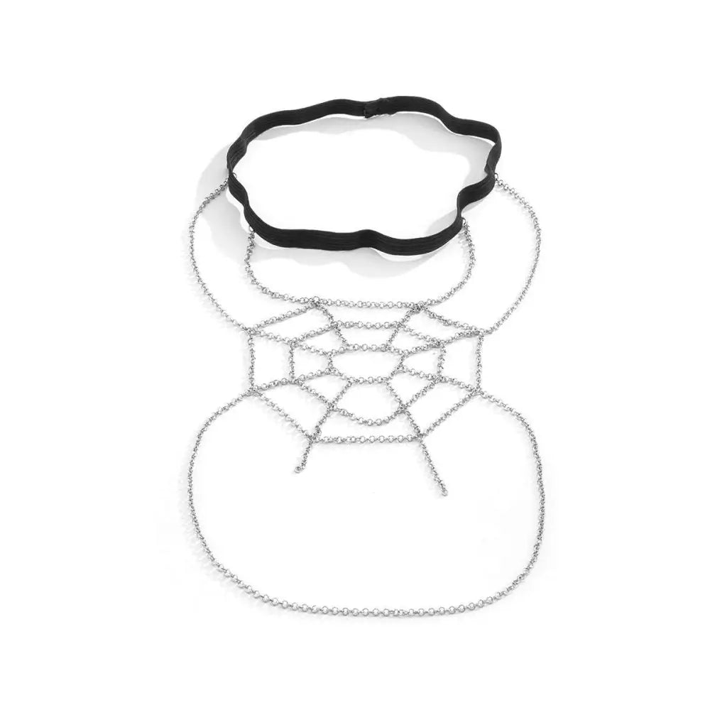 Silver Spiderweb Geometric Body Chain Jewelry Thigh Garter