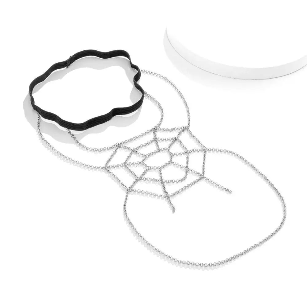 Silver Spiderweb Geometric Body Chain Jewelry Thigh Garter
