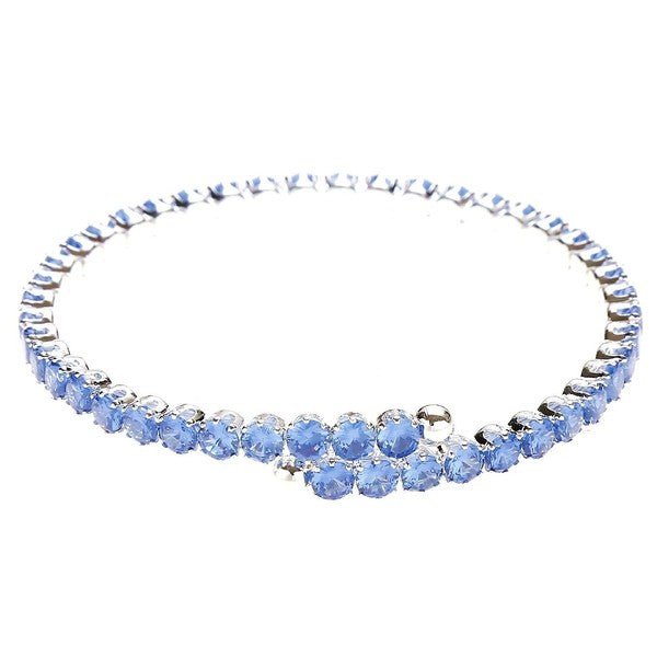 silver bracelet with blue water colored rhinestones blue translucent crystals silver tennis bracelet