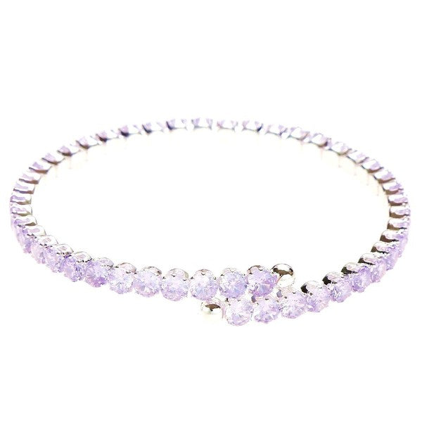 silver bracelet with purple lavender colored rhinestone a translucent purple lavender crystals silver tennis bracelet