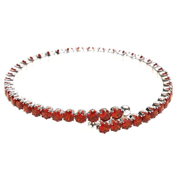 silver bracelet with red colored rhinestones red translucent crystals silver tennis bracelet