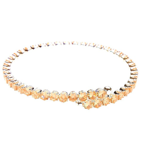 silver tennis bracelet with peach colored rhinestones peach translucent crystals silver tennis bracelet