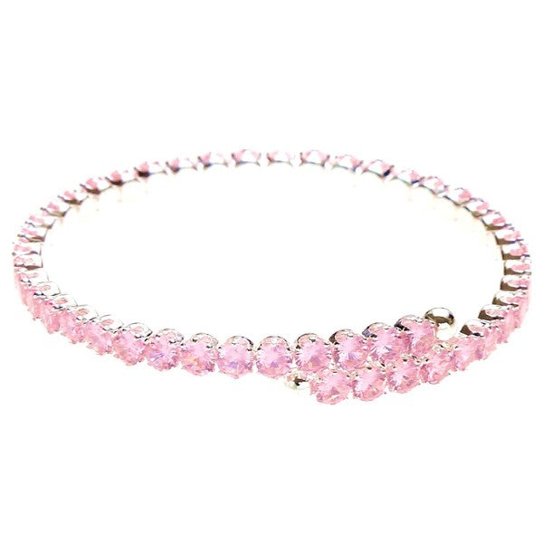 silver bracelet with pink colored rhinestones pink translucent crystals silver tennis bracelet