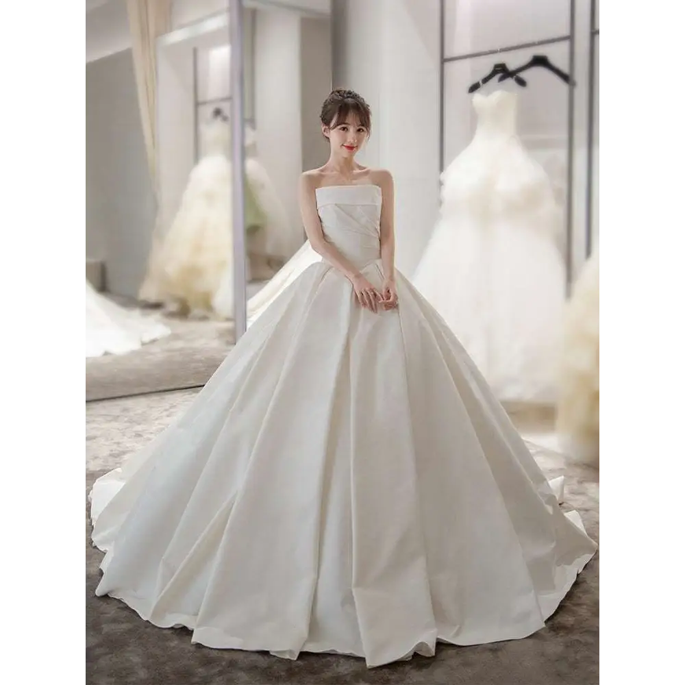Simple Elegant French Style Satin Wedding Dress