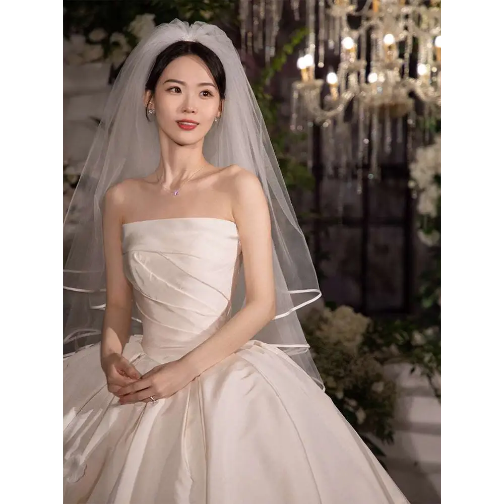 Simple Elegant French Style Satin Wedding Dress