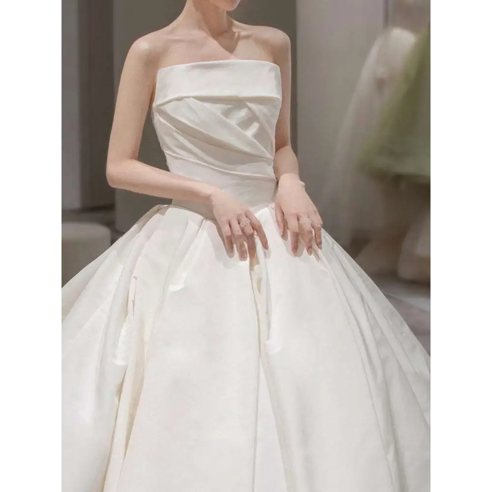 Simple Elegant French Style Satin Wedding Dress