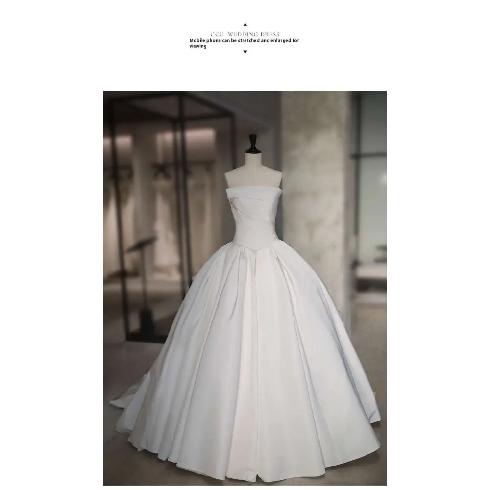 Simple Elegant French Style Satin Wedding Dress