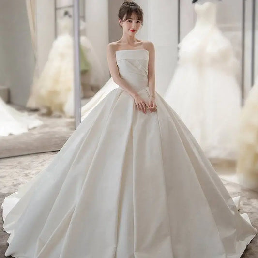 Simple Elegant French Style Satin Wedding Dress