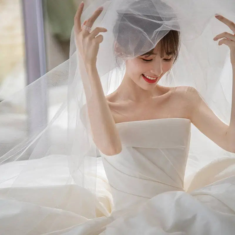 Simple Elegant French Style Satin Wedding Dress