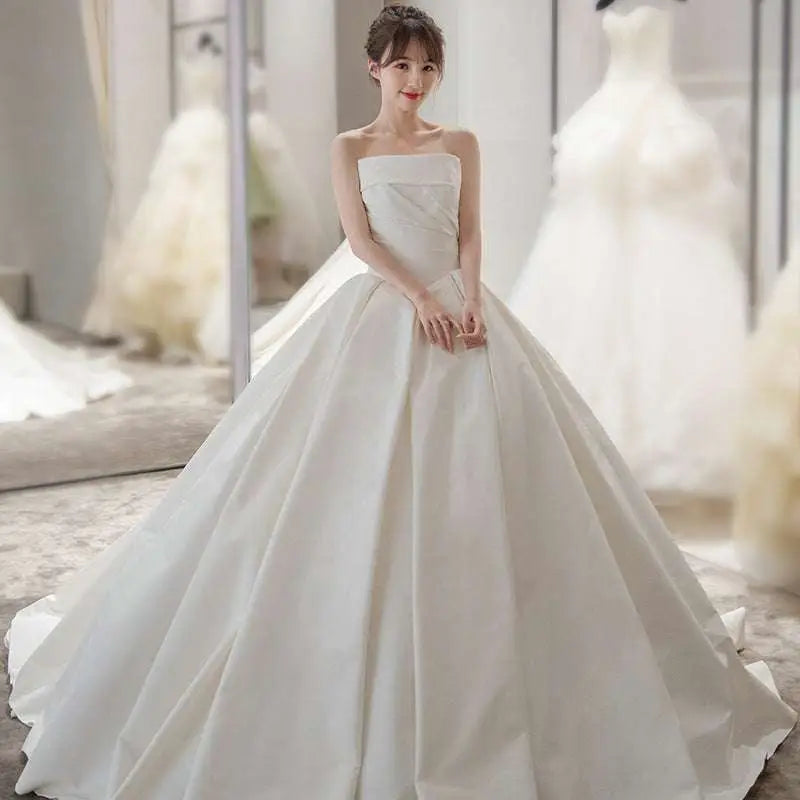 Simple Elegant French Style Satin Wedding Dress