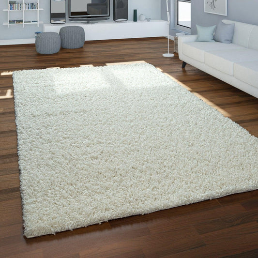 Simple High-Pile Rug White Cream Living Room Robust-0