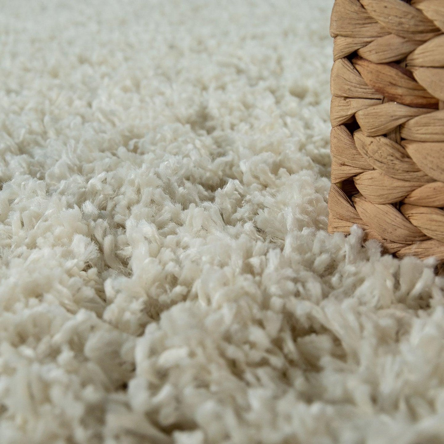Simple High-Pile Rug White Cream Living Room Robust-1
