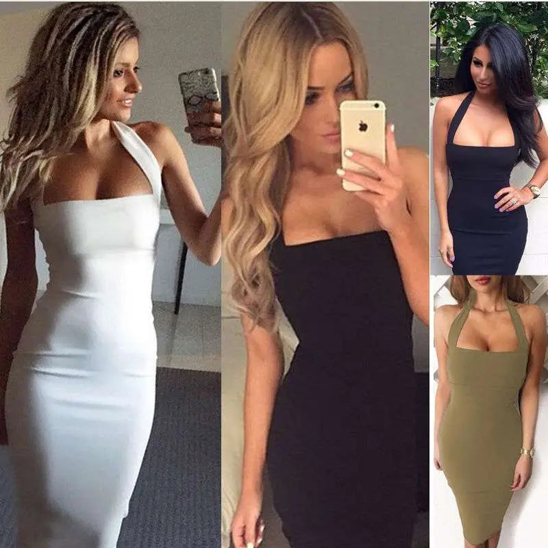 Sleek Form Fitting Halter Sexy Dress Female