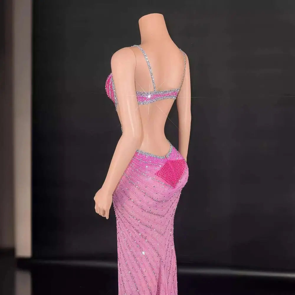 Sling Super Shiny Light Diamond Beaded Evening Gown