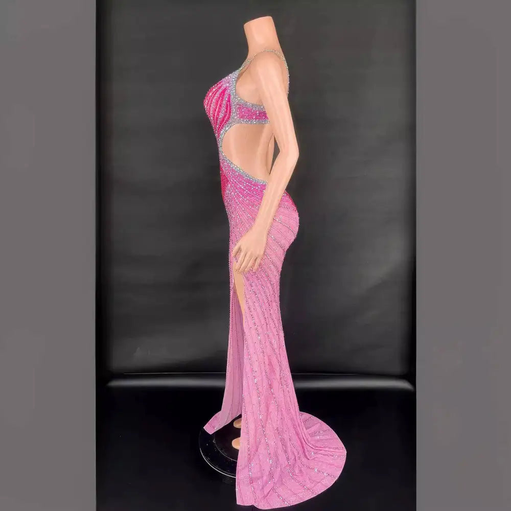 Sling Super Shiny Light Diamond Beaded Evening Gown