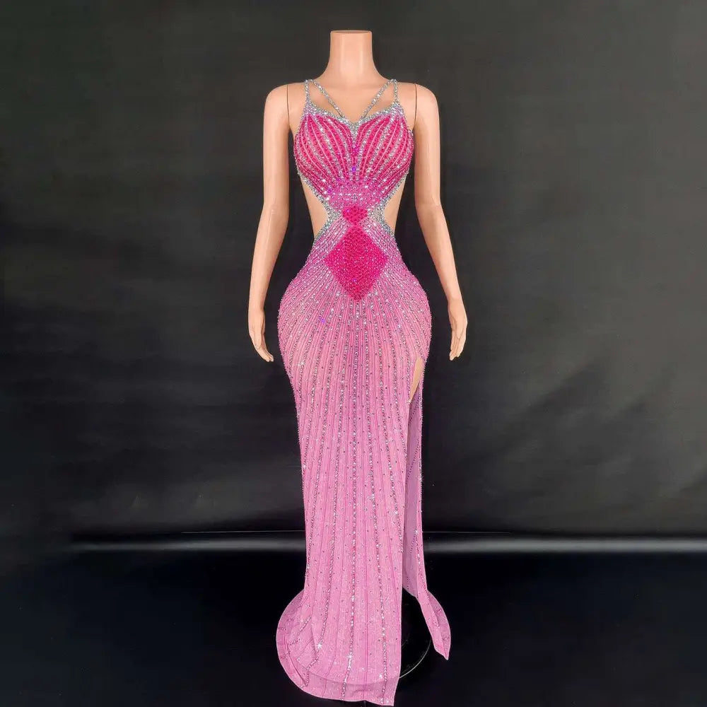 Sling Super Shiny Light Diamond Beaded Evening Gown