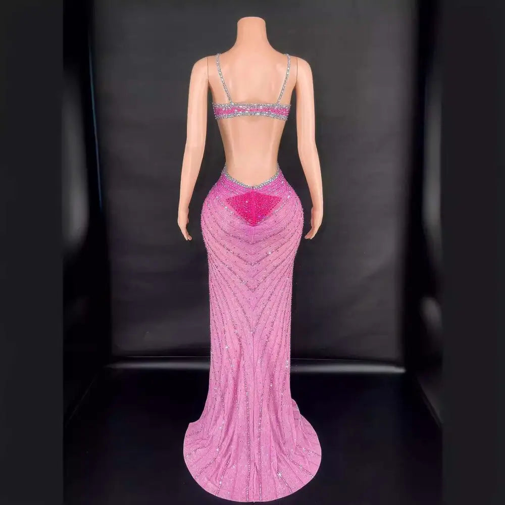Sling Super Shiny Light Diamond Beaded Evening Gown