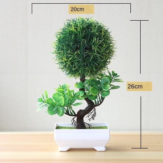 Small Green Artificial Pot Decor Bonsai Green Fake Flowers Potted Ornaments for Home Garden Decor Party Hotel Decor