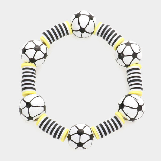 Soccer Accented Heishi Beaded Stretch Bracelet