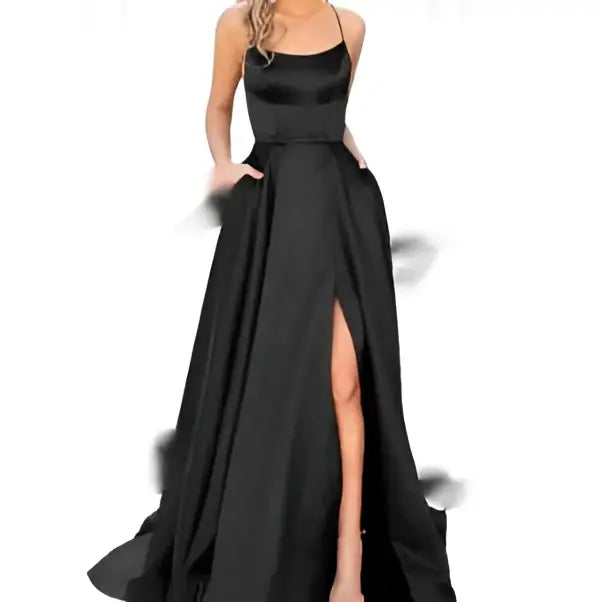 Solid Color Long Slimming Purple Satin Evening Gown