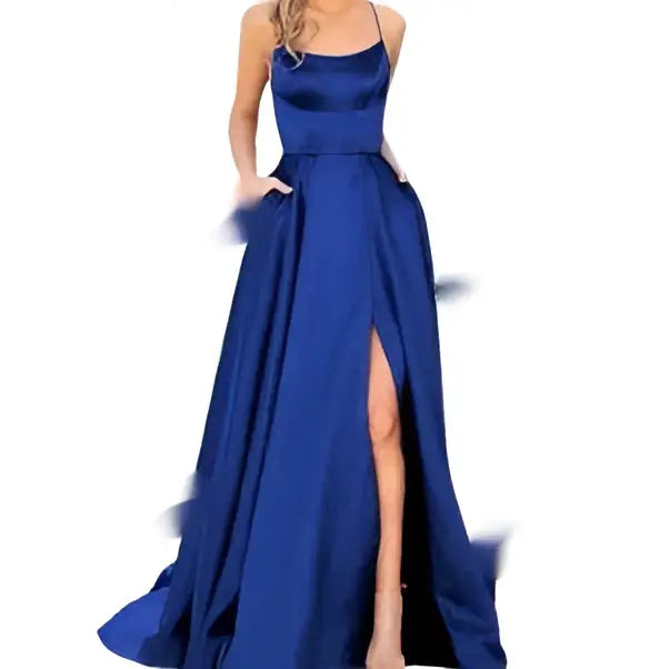 Solid Color Long Slimming Purple Satin Evening Gown