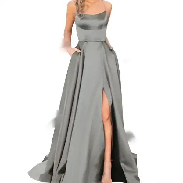 Solid Color Long Slimming Purple Satin Evening Gown