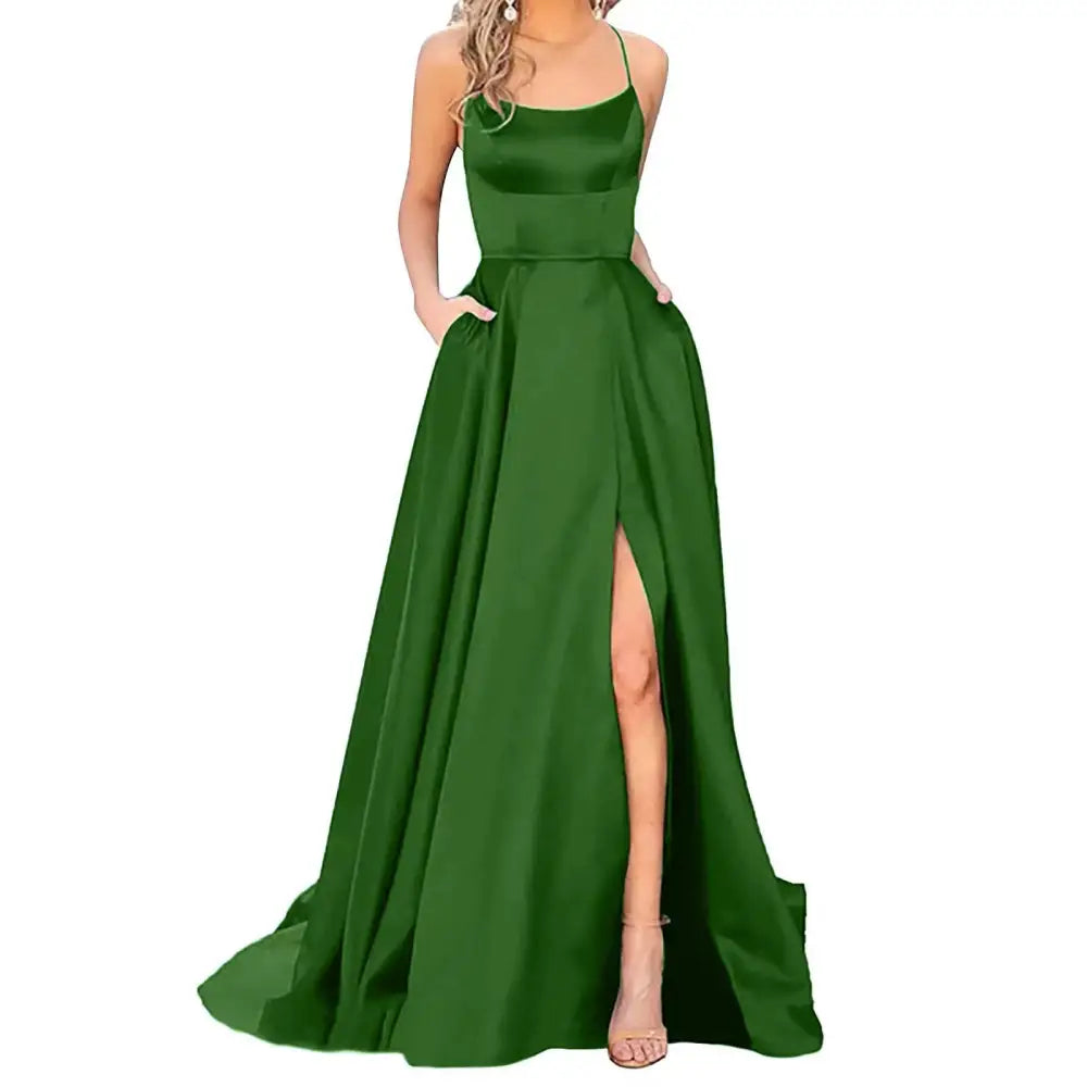 Solid Color Long Slimming Purple Satin Evening Gown