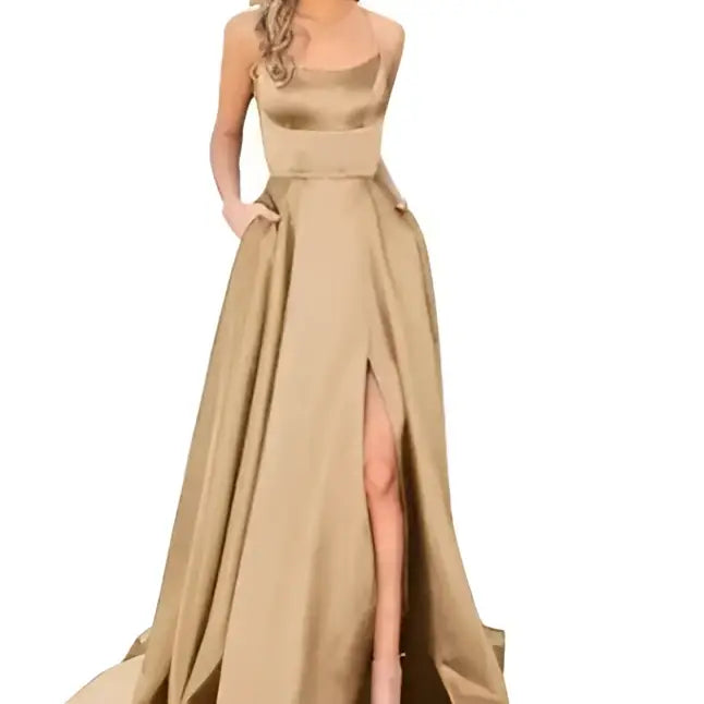 Solid Color Long Slimming Purple Satin Evening Gown