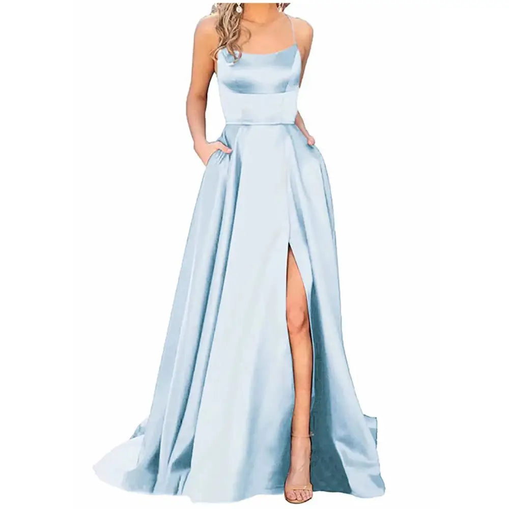 Solid Color Long Slimming Purple Satin Evening Gown