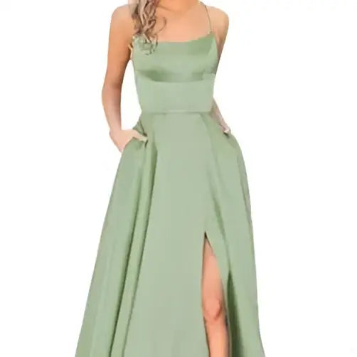 Solid Color Long Slimming Purple Satin Evening Gown