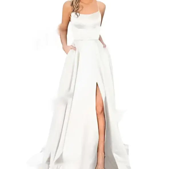 Solid Color Long Slimming Purple Satin Evening Gown