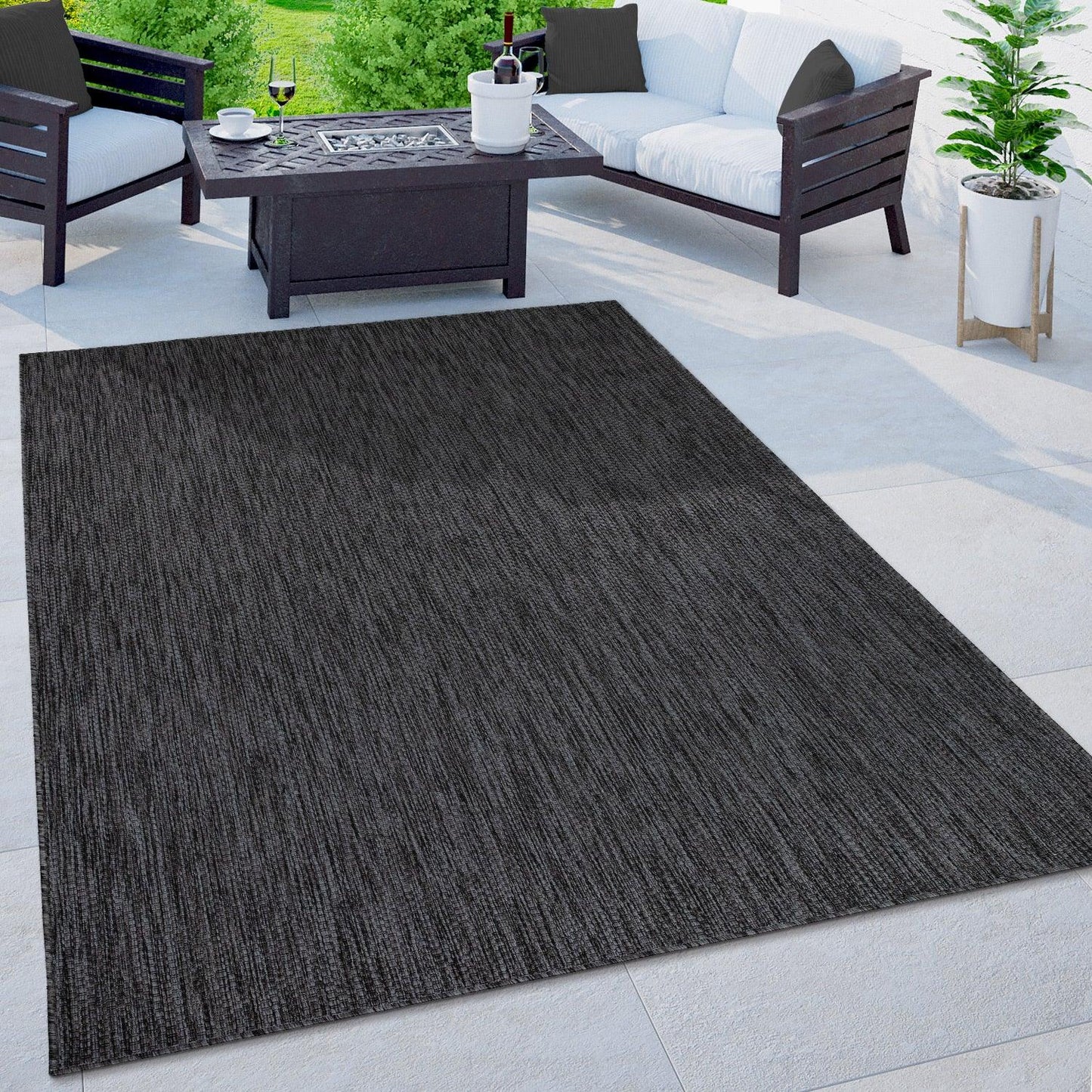 Solid Outdoor Rug for Patio or Balcony weatherproof in Mottled Anthracite-0