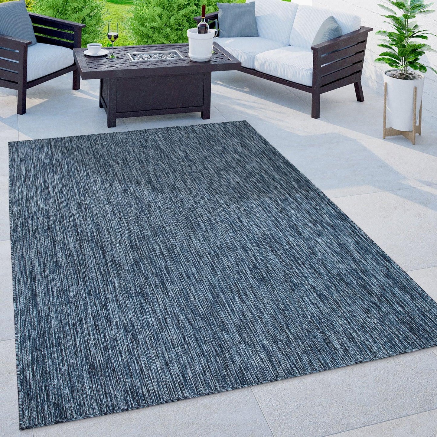 Solid Outdoor Rug for Patio or Balcony weatherproof in Mottled Blue-0