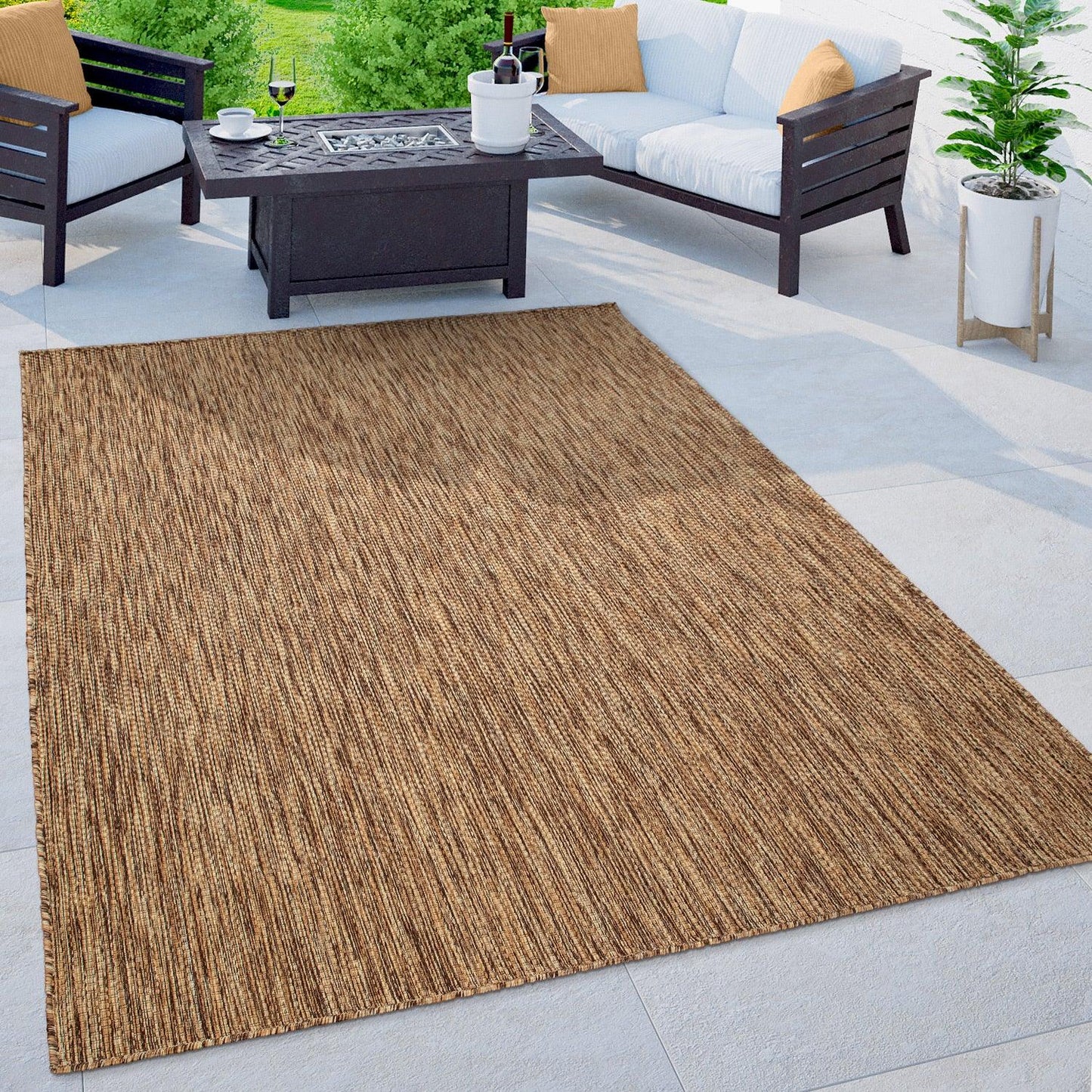 Solid Outdoor Rug for Patio or Balcony weatherproof in Mottled Brown Beige-0