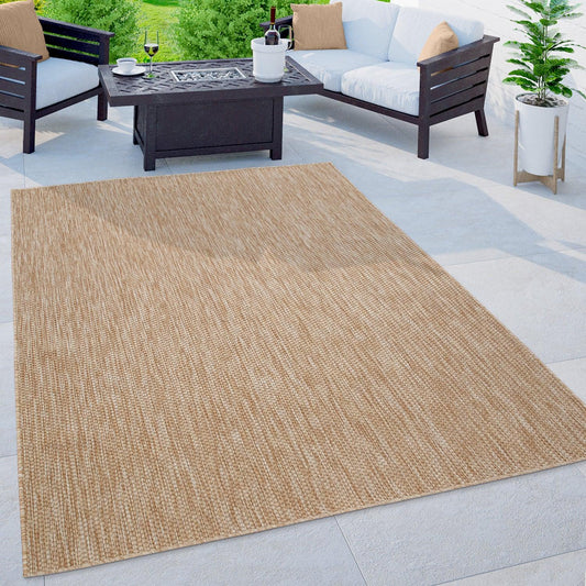 Solid Outdoor Rug for Patio or Balcony weatherproof Mottled Light-Brown Beige-0