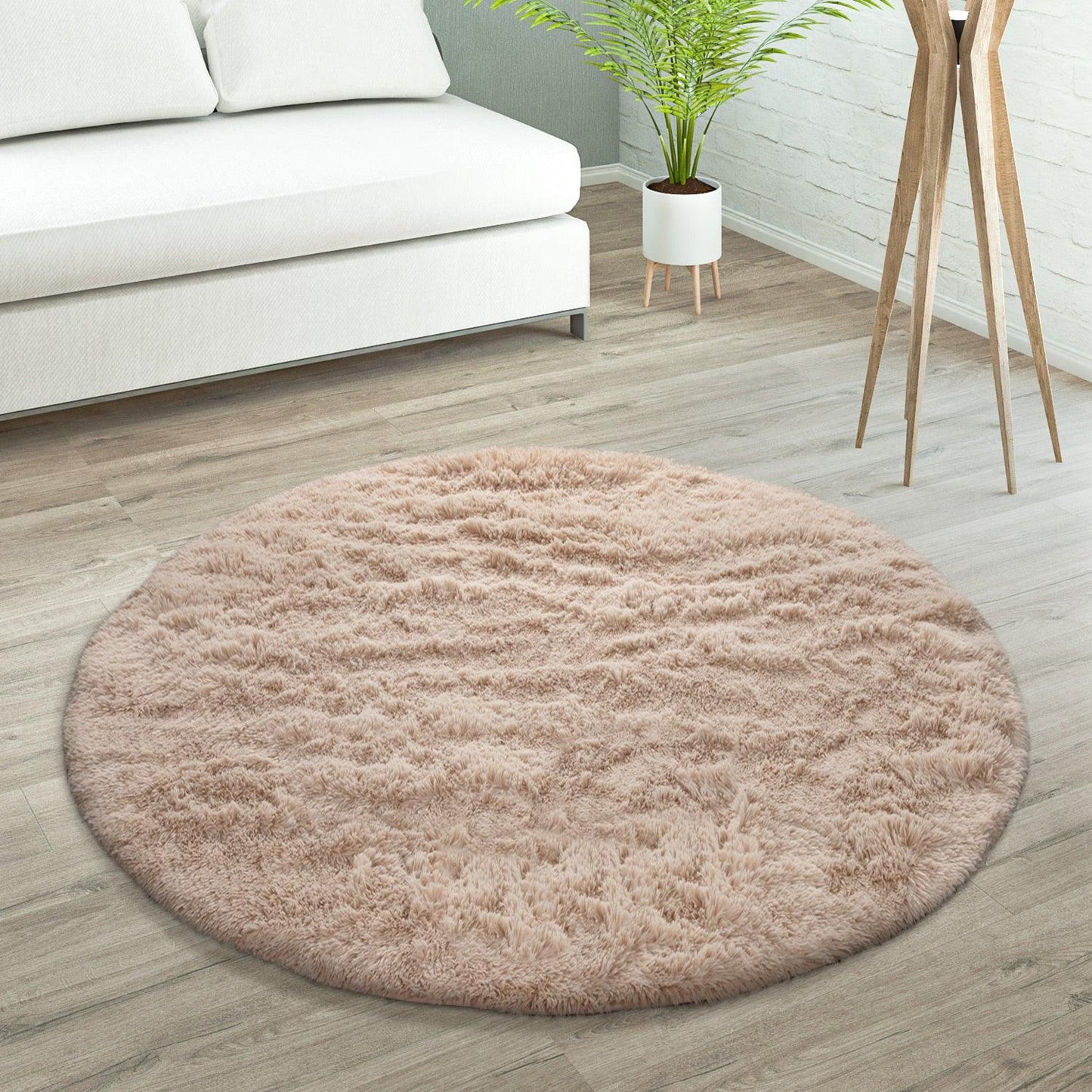 Solid Shag Rug Silky Soft & Fluffy In Beige-4