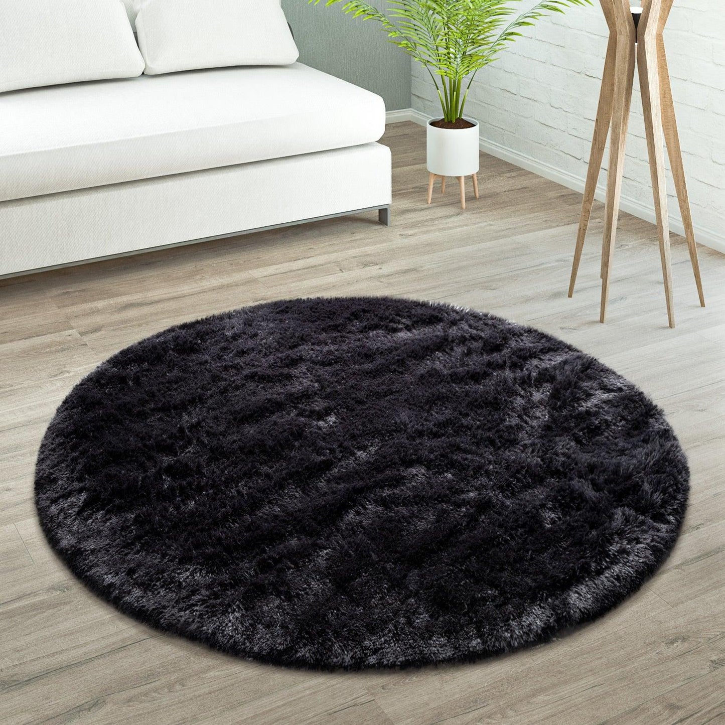 Solid Shag Rug Silky Soft & Fluffy In Black-4