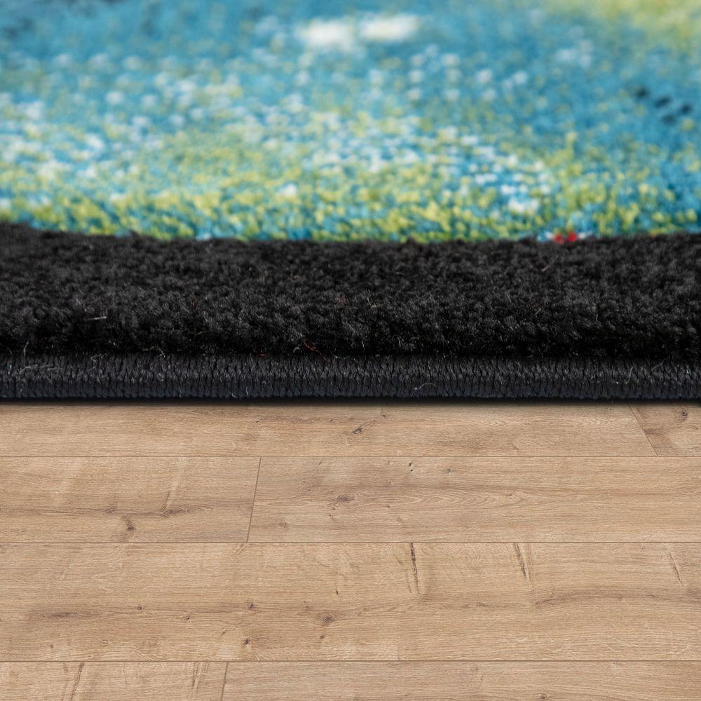 Space Kids Area Rug with colorful Planet Earth and Stars Universe in Black-1