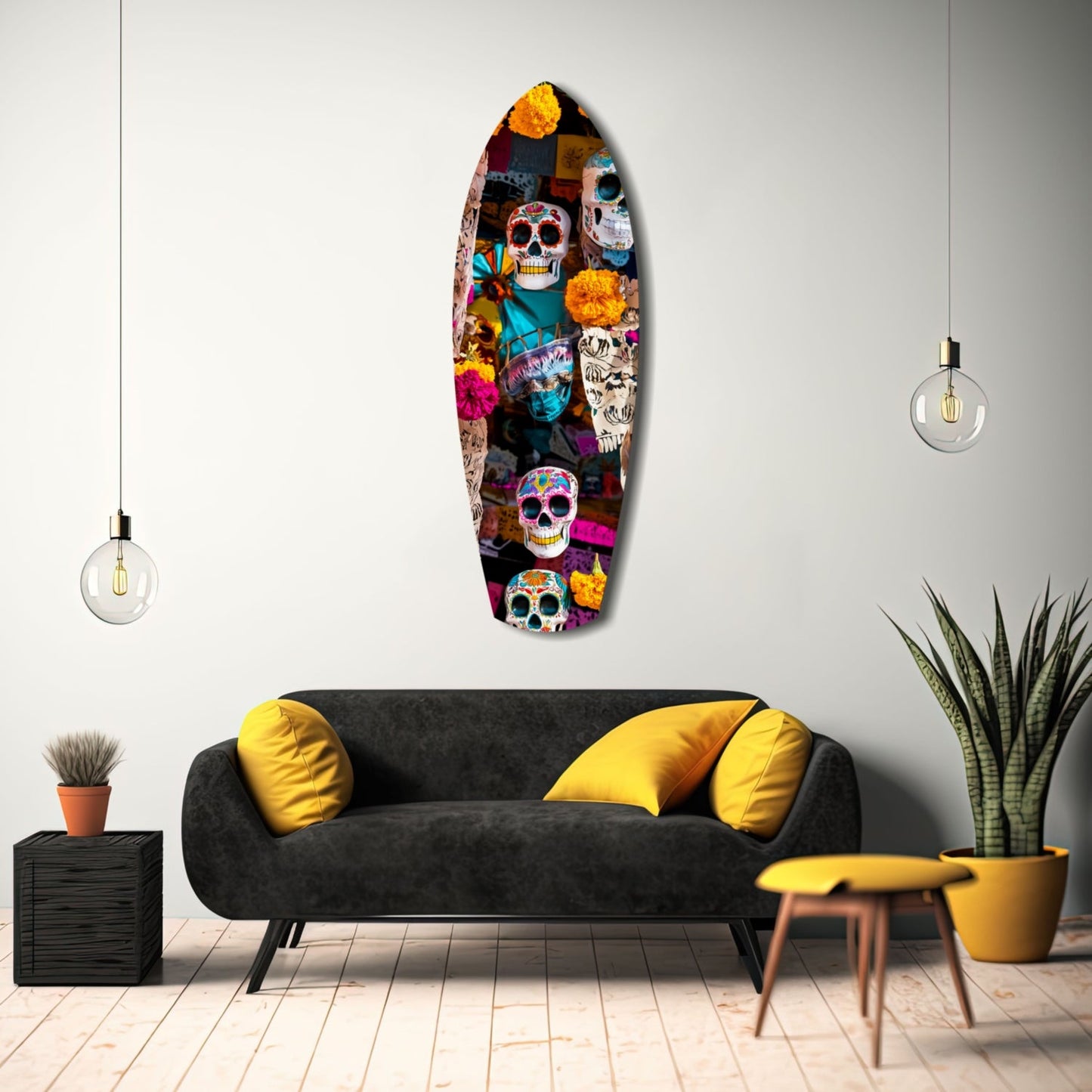 Colorful Skulls Glass Wall Art